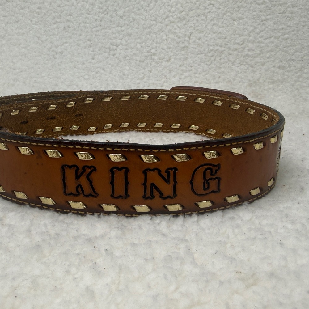 Vintage Hand Tooled Leather Belt Brown Southwestern Sunburst KING Ranch Wear M L - Picture 12 of 13